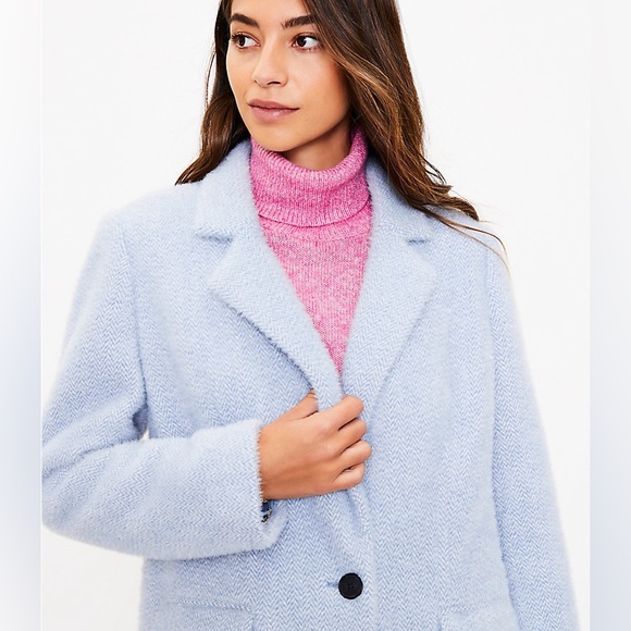 LOFT Cozy Herringbone Coat Cotton Blue Size XXS - Picture 2 of 15